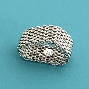 Size 7.5 Tiffany & Co Somerset Ring Mesh Basket Weave Ring Unisex in Silver